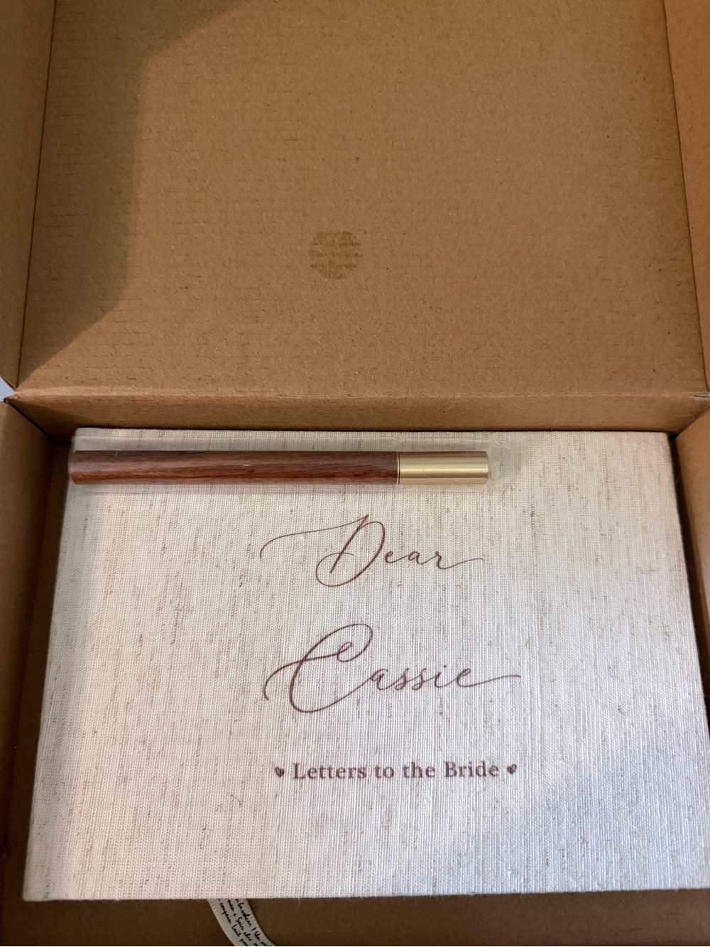 Brand new Personalized 'Dear Cassie' Letters to the Bride Linen Keepsake Book.